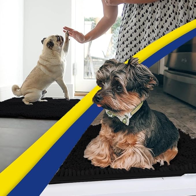 Muddy Mat® | Super Absorbent Door Mat Indoor, Microfiber Quick Dry Chenille Entryway Rug, Non-Slip Front Door Mat, Indoor Mats for Entryway, Machine Washable Pet Rug, Black 16"x24"