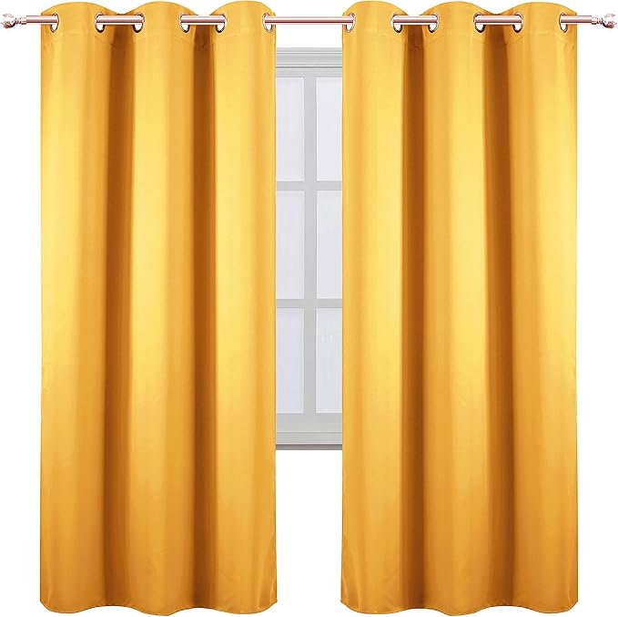 LEMOMO Yellow Thermal Blackout Curtains/42 x 72 Inch/Set of 2 Panels Room Darkening Curtains for Bedroom