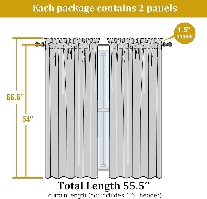 OWENIE Lemon Sheer Curtains for Bedroom Living Room 54 Inch Length 2 Panels Set, Soft Solid Light Filtering Sheer Short Curtains for Small Window, 2 Pcs Total 84 Width 54 Long, Lemon