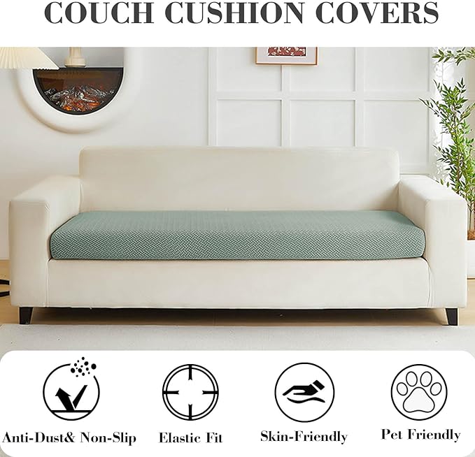 Couch Covers for 3 Cushion Sofa Pet Friendly Couch Cushion Covers Universal Sofa Covers Washable Stretch Slipcovers for Sectional Sofa (Texture Green,Large Triple Seat Cover)