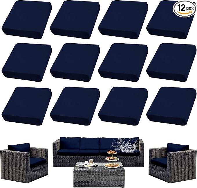 Outdoor Cushion Covers Set,12PCS Patio Furniture Couch Seat Slipcovers, Replacement for Sofa Sectional Chair(Cover，Only)