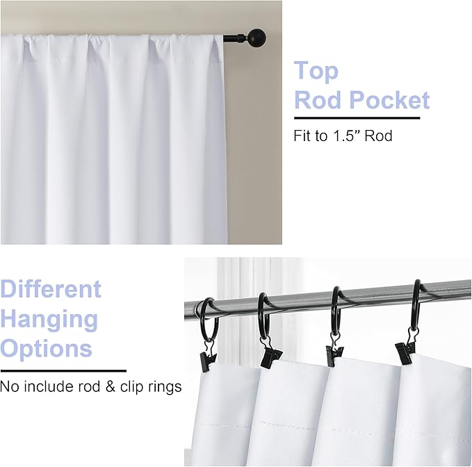 Simplebrand Ava Pure White Curtains for Bedroom 90 Inches Long 2 Panels Set, Light Filtering Window Treatment, Room Darkening Curtain, Soft Casual Rod Pocket Privacy Drapes, W50 x L90 Inch