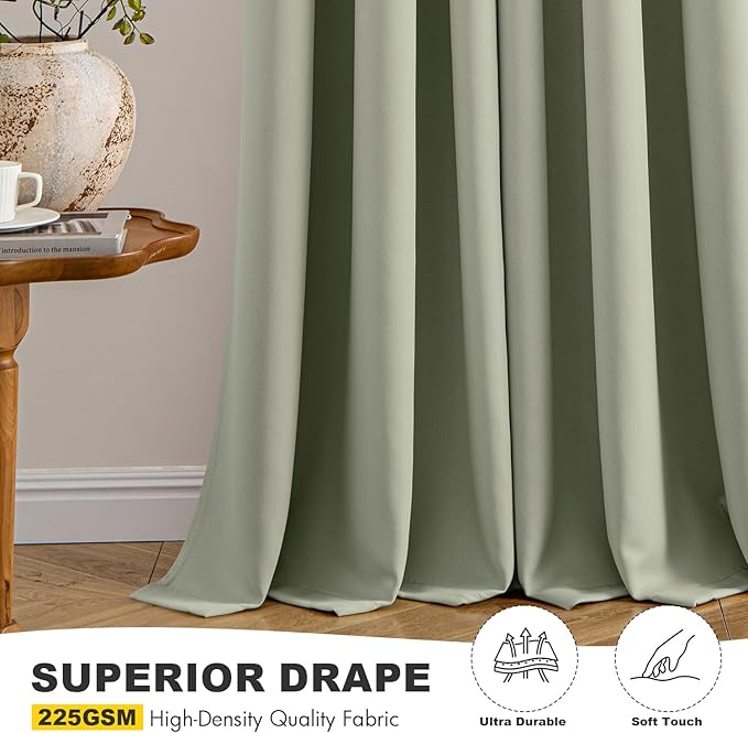 MIULEE Sage Green Blackout Curtains for Bedroom Living Room 86 Inches Long 2 Panels, Thermal Insulated Room Darkening Drapes Solid Grommet Top Noise Reducing Light Green Window Treatments 40x86 Inch