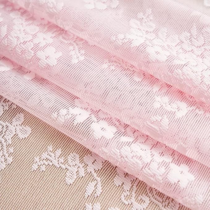 YJ YANJUN Vintage Lace Curtains Pink Boho Floral 80 Inch Curtains for Girls Room Princess Closet Curtain for Open Closet Pink Sheer Sliding Closet Door Drapes 2 Panels Set Light Pink 52W x 80L