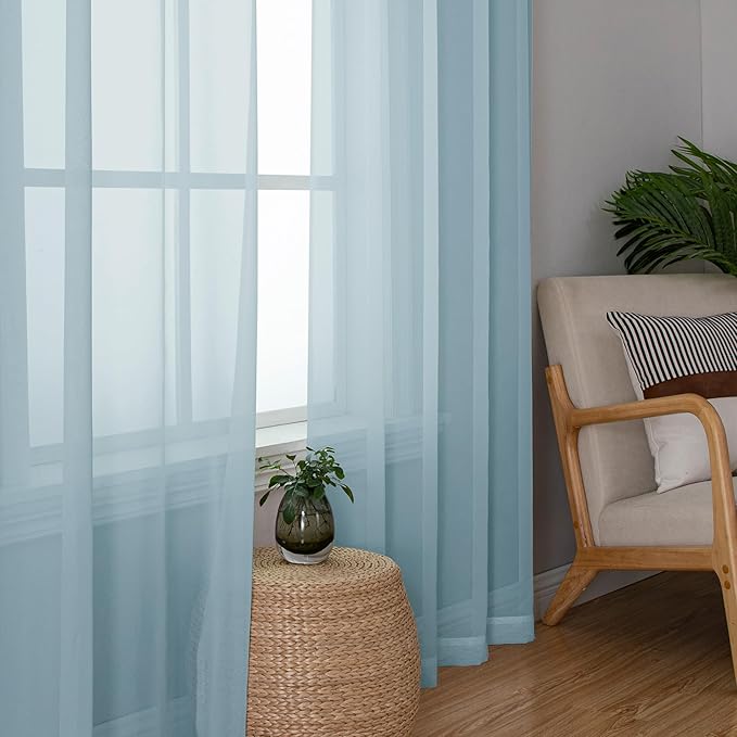 OWENIE Light Blue Sheer Curtains 84 inches Long for Bedroom Living Room 2 Panels Set, Privacy Rod Pocket Light Filtering Voile Sheer Curtains, Airy Farmhouse Curtains, 42Wx84L inch, Sky Blue