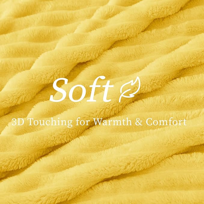 BEDELITE Fleece Throw Blanket for Couch - 300GSM Soft & Warm Fluffy Custard Yellow Blanket, Decorative and Giftable Striped Blankets for Women, Men, 50"x60"