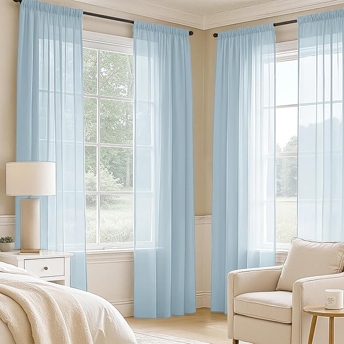 MIULEE Sky Blue Sheer Curtains 84 Inches Long, 4 Panels Set, Light Filtering Rod Pocket Voile Drapes for Living Room and Bedroom, Airy Soft Fabric Window Treatments, 42 x 84 Inches