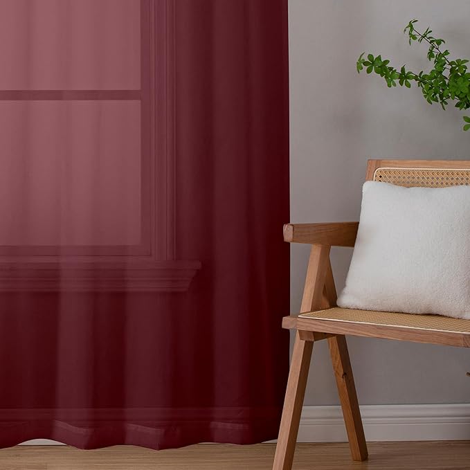Aiyufeng Sheer Curtains Burgundy Red - Fabric Vertical Window Shades for Sliding Glass Door Balcony Terrace Sun Room Beach Pool House, 40 x 63 inches, 1 Pair