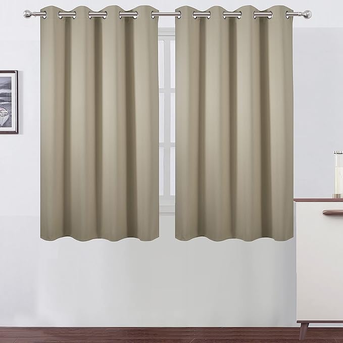 LEMOMO Blackout Curtains 52 x 45 inch/Beige Curtains Set of 2 Panels/Thermal Insulated Room Darkening Bedroom Curtains
