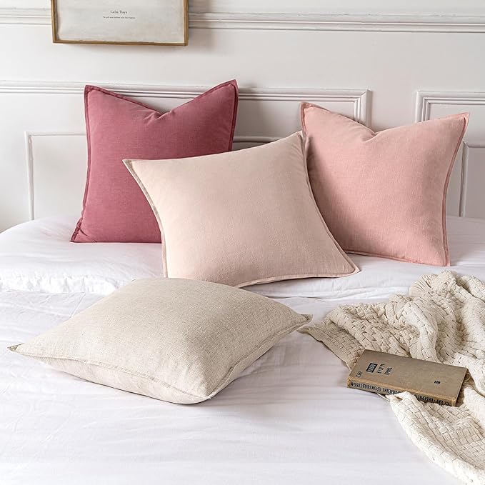 MIULEE Decorative Linen Euro Sham Pillow Covers 26x26 Light Pink Boho Farmhouse Neutral Valentine Spring Couch Throw Pillows for Bed Pack of 2 Accent Modern Pillowcase Sofa Livingroom Home Decor