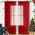 SpaceDresser Sheer Voile Window Treatment Rod Pocket Curtain Panels for Kitchen Bedroom Living Room Drapes Sunlight Filtering Privacy Semi Home Decor Assorted (Christmas Red, 52 W x 108 L)