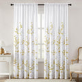 HOMEIDEAS Non-See-Through Gold and White Privacy Sheer Curtains 52 X 84 Inch Length 2 Panels, Leaf Floral Printed Light Filtering Semi Sheer Window Curtains Drapes for Bedroom Living Room