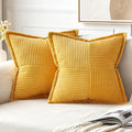 MIULEE Golden Yellow Corduroy Pillow Covers 16x16 Inch with Splicing Set of 2 Soft Boho Striped Pillow Covers Broadside Decorative Textured Summer Pillowcases for Couch Cushion Bed Livingroom