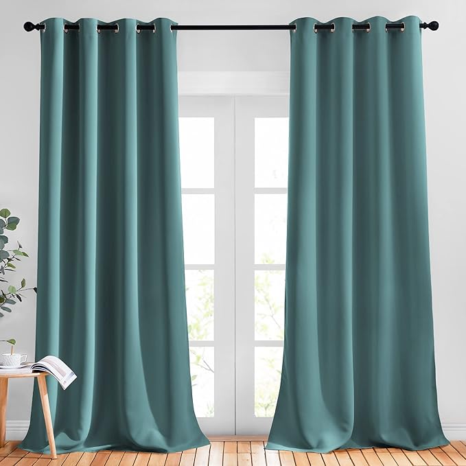 NICETOWN Sea Teal Blackout Curtains 102 inch Length, Grommet Energy Saving Thermal Drapes Sound Reducing Heat Blocking Window Treatments for Living Room, 2 Panels, W52 x L102