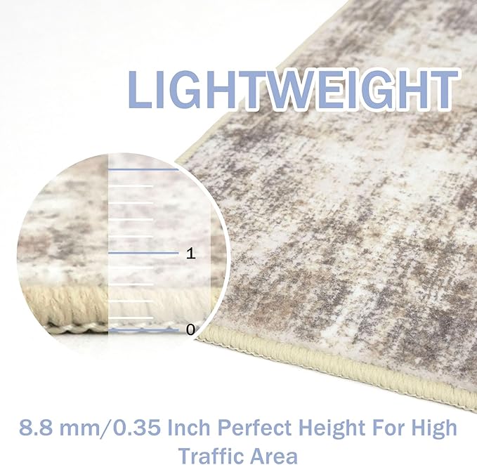 IOHOUZE Abstract Runner Rug 2x5 Ft Washable Runners for Hallways, Non Slip Kitchen Runner Printed Faux Wool Entryway Runner Indoor, Modern Abstract Floor Carpet for Hall Kitchen Bedroom, Beige Brown