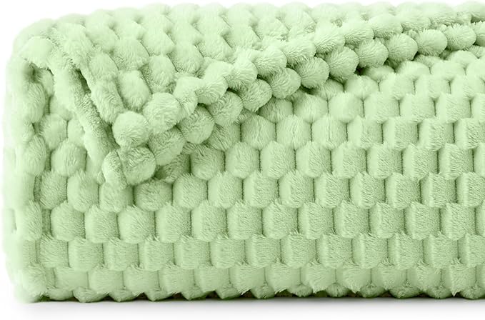 BEDELITE Fleece Throw Blanket for Couch & Bed - 3D Jacquard Decorative Light Green Blanket, Super Soft and Cozy Warm Fuzzy Blanket All Seasons Suitable, 50x60Inches