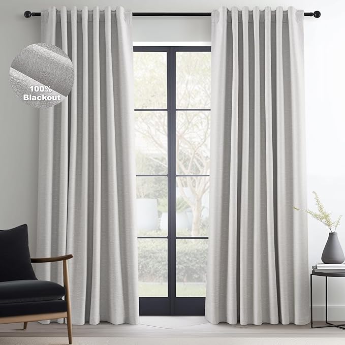 Topfinel 94 Inches Long Custom Ceiling Grey Blackout Urtains, Modern Light Blocking Track Soundproof Curtains, Decorative Elegant Linen Luxrury Curtains 52" X 94" for Living Room 2 Panels Christmas