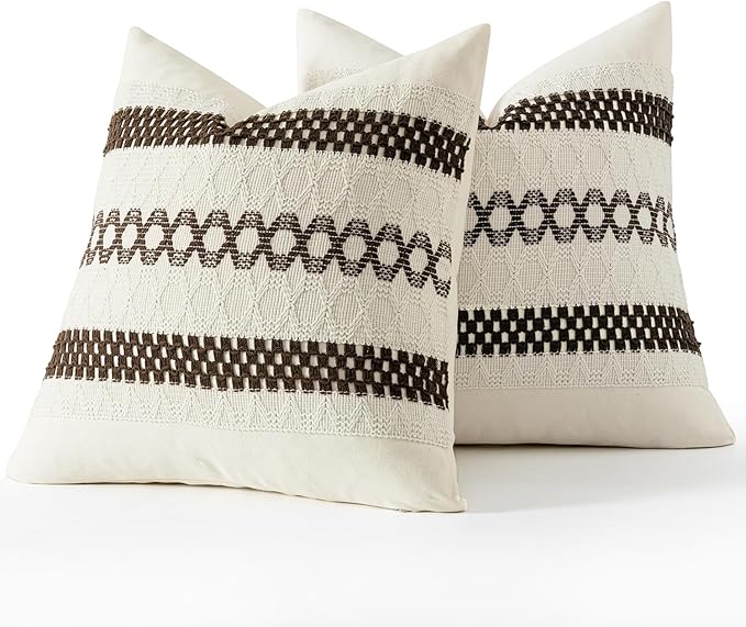 MIULEE Set of 2 Dark Brown Boho Decorative Pillow Covers 20x20 Inch Farmhouse Rustic Couch Throw Pillows Modern Spring Cotton Cushion Covers Retro Cute Macrame Woven Home Decor for Bed Sofa Chair