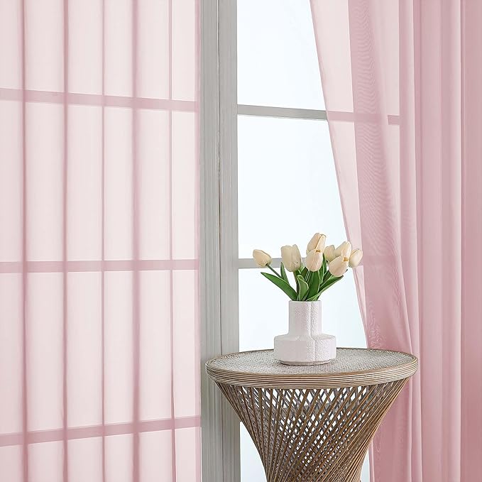 OWENIE Extra Long Blush Sheer Curtains 96 Inches Long 2 Panels Set, Soft Lightweight Airy Voile Sheer Curtain for Bedroom Living Room, Rod Pocket Solid Color Farmhouse Curtains, 59" Wx96 L Inch