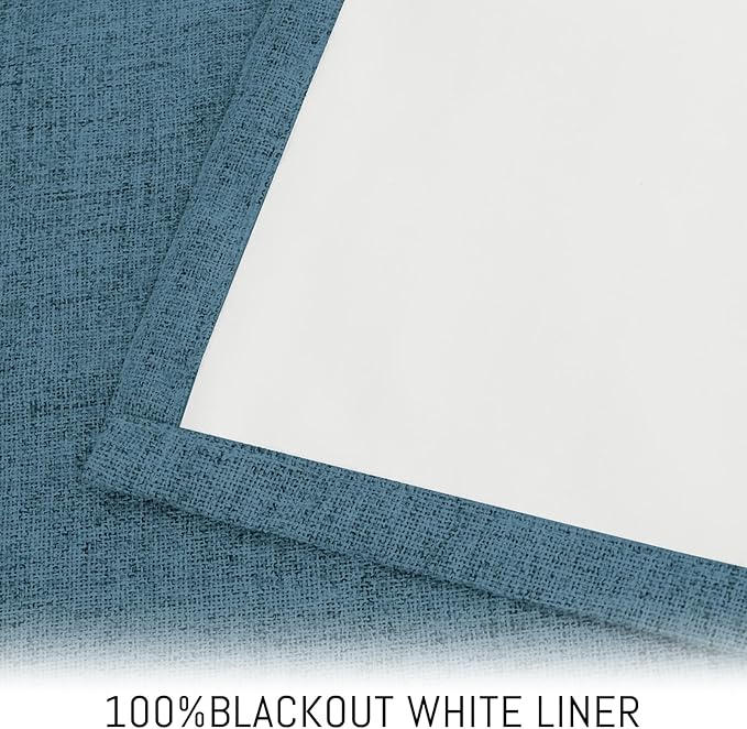 Yakamok Dusty Blue Linen Curtains 100% Blackout 84 Inches Long,Room Darkening Textured Curtains for Living Room Thermal Grommet Bedroom2 Panels with White Liner