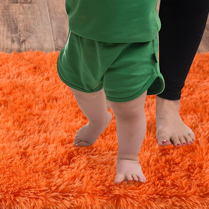Soft Runner Rugs for Bedroom Hallways, 2x6 Orange Fluffy Shag Throw Area Rug Non Slip for Bedside Dorm, Long Shaggy Furry Carpet for Nursery Living Room