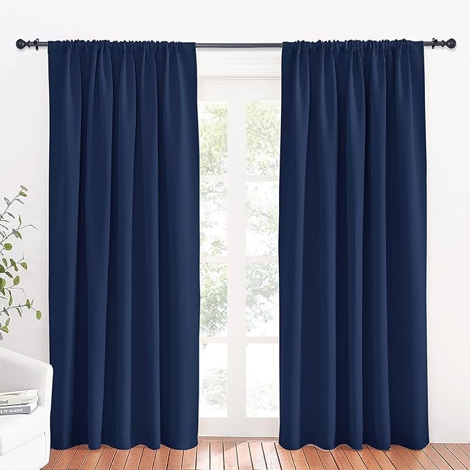 RYB HOME Large Blackout Curtains for Bedroom 84 inches Long 2 Panels Set, Privacy Thermal Insultaed Sunlignt Heat Blocking Drapes for Sliding Patio Door, Width 70 by Length 84, Navy Blue