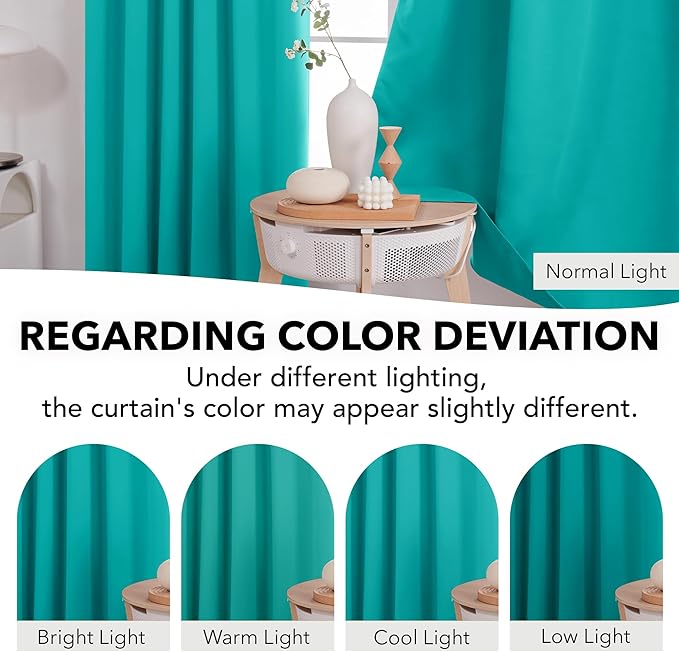 Deconovo Blackout Curtains, Thermal Insulated, W52 x L63 2 Panels, Back Tab, Machine Washable, Room-Darkening Drapes for Bedroom/Living Room Turquoise