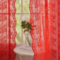 YJ YANJUN Vintage Lace Curtains 45 Inch Length Victorian Floral Pattern Red Sheer Curtain Panels for Living Room Bedroom,Light Filtering, Xmas Gift for Holiday Decor 2 Panels 52W x 45L