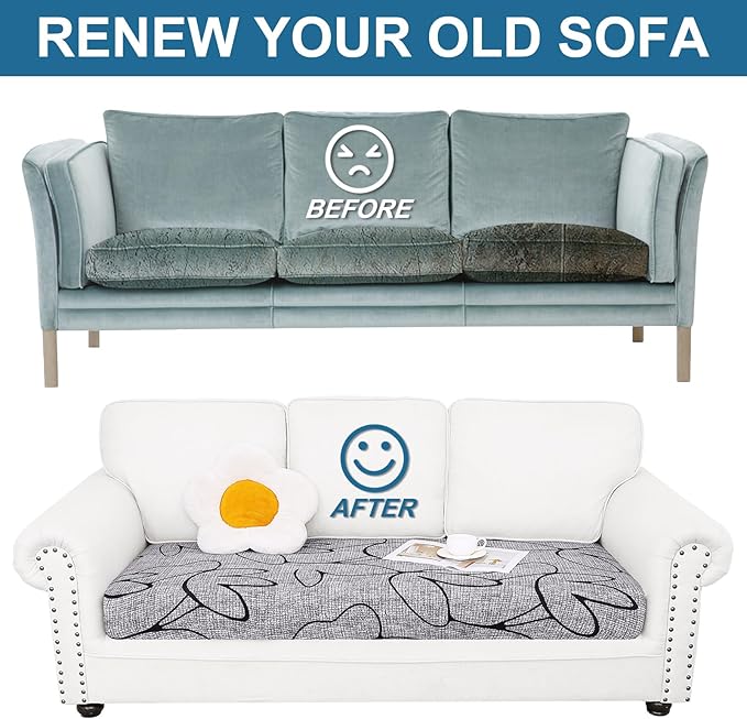 Smiry Printed Couch Cushion Covers, Stretch Soft Couch Covers for Sofa, Washable Non-Slip Sofa Slipcover Furniture Protector for Indoor and Outdoor (Medium,Grey and Black)