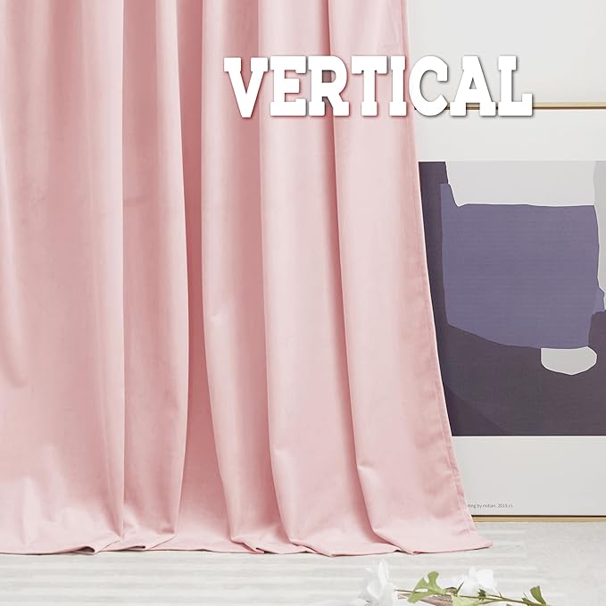 RYB HOME Pink Velvet Curtains 96 inches, Back Tab Soft Fabric Room Darkening Thermal Insulated Luxurious Home Decor Curtains for Living Room Bedroom, W 52" x L 96", 2 Panels Set