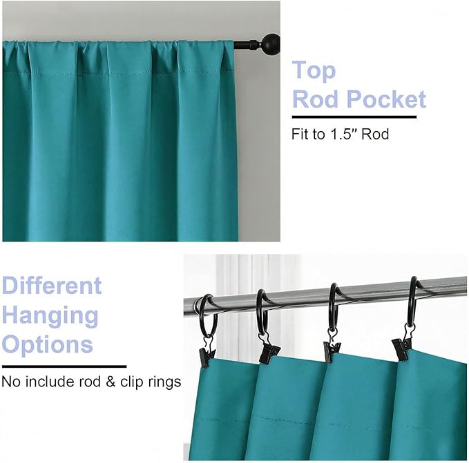 Simplebrand Ava Teal Blackout Curtains for Bedroom 84 Inch Length 2 Panels Set, Solid Thermal Insulated Privacy Nursery Window Treatment Curtains Blackout Drapes, W40 x L84 Inch, Teal