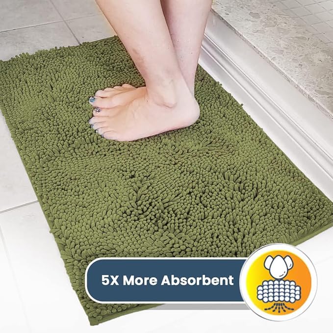 Muddy Mat® | Super Absorbent Door Mat Indoor, Microfiber Quick Dry Chenille Entryway Rug, Non-Slip Front Door Mat, Indoor Mats for Entryway, Machine Washable Pet Rug, Army Green 24" x 120"