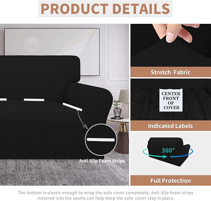 Easy-Going 100% Waterproof Loveseat Couch Cover, Dual Waterproof Sofa Cover, Stretch Jacquard Sofa Slipcover, Leakproof Furniture Protector for Kids, Pets, Dog and Cat (Loveseat, Black)