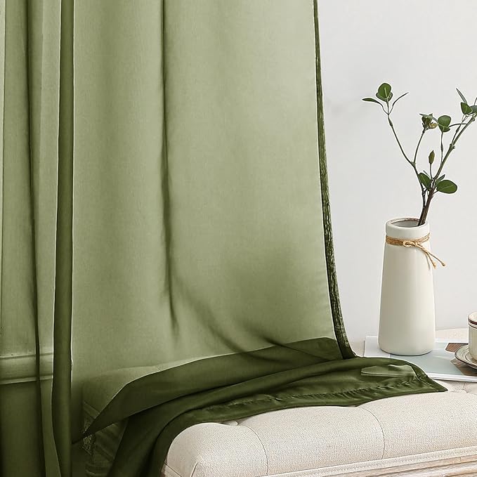 MIULEE 2 Panels Solid Color Sheer Window Curtains Elegant Window Voile Panels/Drapes/Treatment for Bedroom Living Room (54X108 Inches Olive Green)