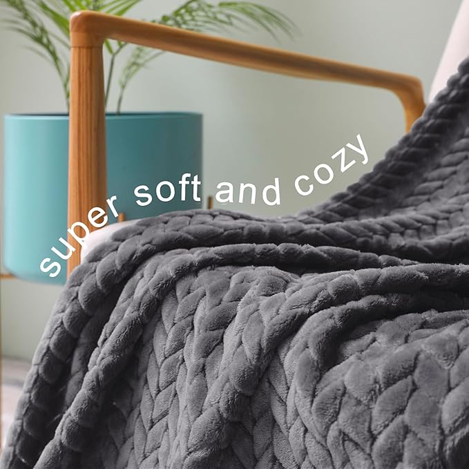 Exclusivo Mezcla Fleece King Size Blanket for Bed, 90x104 Inches Soft Cozy Jacquard Flannel Blankets, Lightweight Fuzzy Plush Warm for Women, Dark Grey