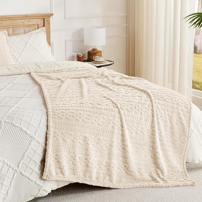 50x70 Inch Beige Throw Blanket - Soft & Fluffy Fleece, Cute & Aesthetic, Perfect for Sofa, Couch, Chair, Bed, Living Room & Bedroom, All-Season Use, Plush & Cozy Decorative Blanket
