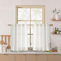 Beige White Linen Curtains for Kitchen Windows Over Sink Neutral 30 Inch Length Back Tab and Rod Pocket Light Filtering Semi Sheer Cafe Curtain for Bathroom RV Small Window 26 x 30 Inch,2 Panels