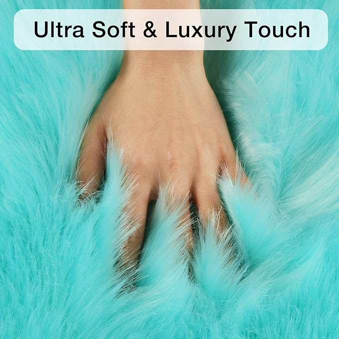 duduta Turquoise Blue Faux Sheepskin Fur Rug 3x5 ft, Fluffy Shag Bedroom Dorm Nursery Playroom Carpet Rug Non Slip Washable