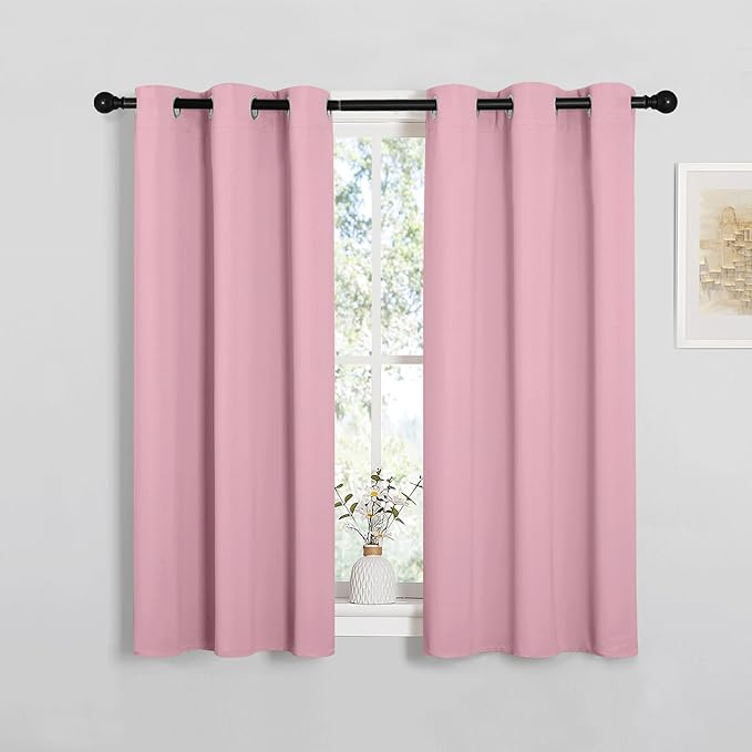 NICETOWN Bedroom Curtain Panels Blackout Draperies, Thermal Insulated Solid Grommet Blackout Curtains/Drapes (Crystal Pink, 1 Pair, 34 by 45-inch)