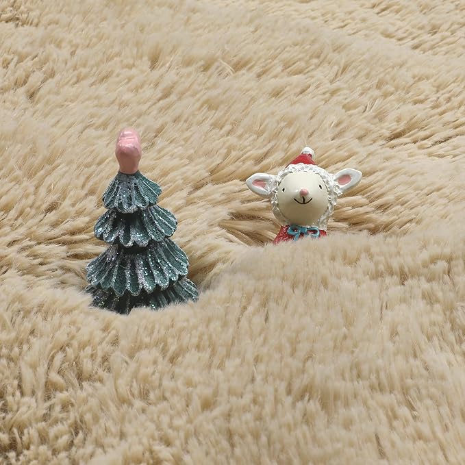 Amdrebio Beige Round Area Rug 4Ft for Bedroom, Boho Fluffy Plush Shag Furry Circle Rugs for Kids Room, Living Room Decor Aesthetic, Cute Shaggy Fuzzy Neutral Carpet for Nursery Preppy Dorm Baby Teens