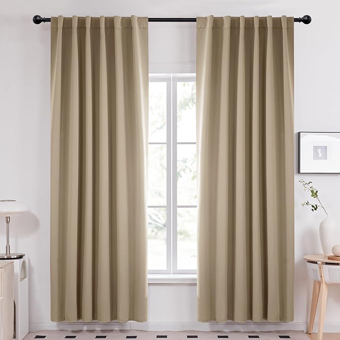 Deconovo Blackout Curtains, Thermal Insulated, W52 x L95 2 Panels, Back Tab, Machine Washable, Room-Darkening Drapes for Bedroom/Living Room Khaki