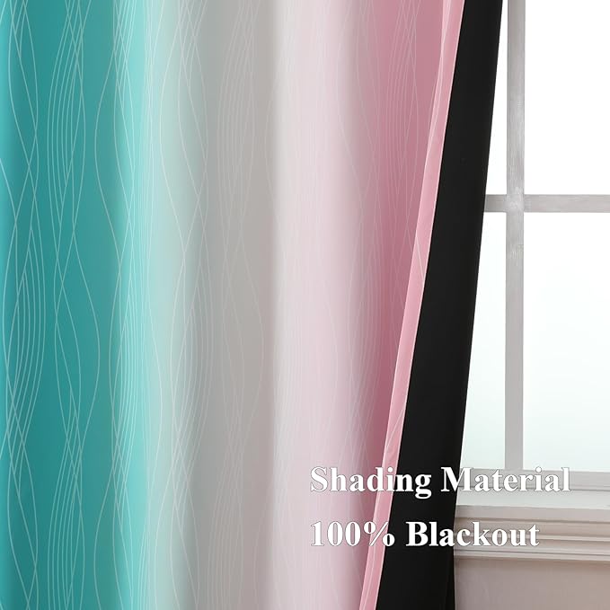 Estelar Textiler Pink and Teal Ombre Blackout Curtains for Bedroom, Thermal Insulated Light Blocking Gradient Drapes, Full Room Darkening Grommet Curtains for Living Room, 42Wx84L, 2 Panels