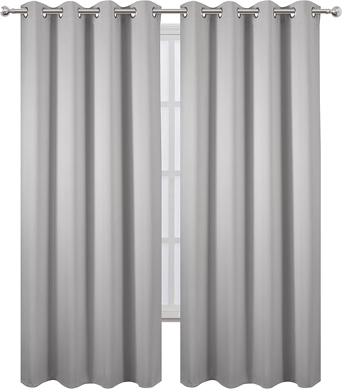 LEMOMO Blackout Curtains 52 x 95 inch/Light Grey Curtains Set of 2 Panels/Thermal Insulated Room Darkening Bedroom Curtains