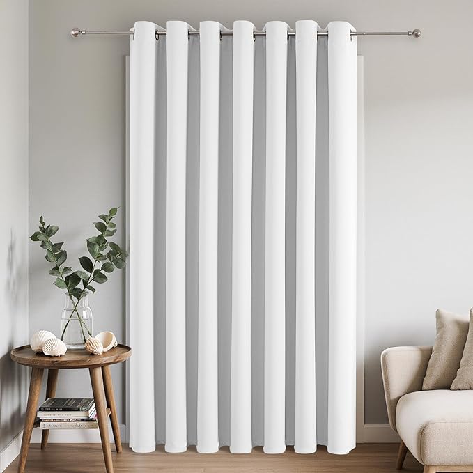 Joydeco Blackout Patio Sliding Door Curtains 90 Inches Long, Grommet Privacy Room Divider Curtains, Extra Wide Thermal Blackout Drapes for Bedroom Living Room (Pure White, 100Wx90L, 1 Panel)