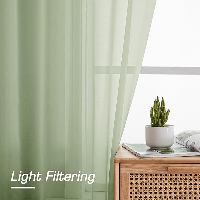OWENIE Sheer Curtains 84 inches Long 2 Panels Set for Bedroom Living Room, Soft Solid Living Room Rod Pocket Light Filtering Curtains, 2 Pcs Each 42“ W x 84" L, Light Green