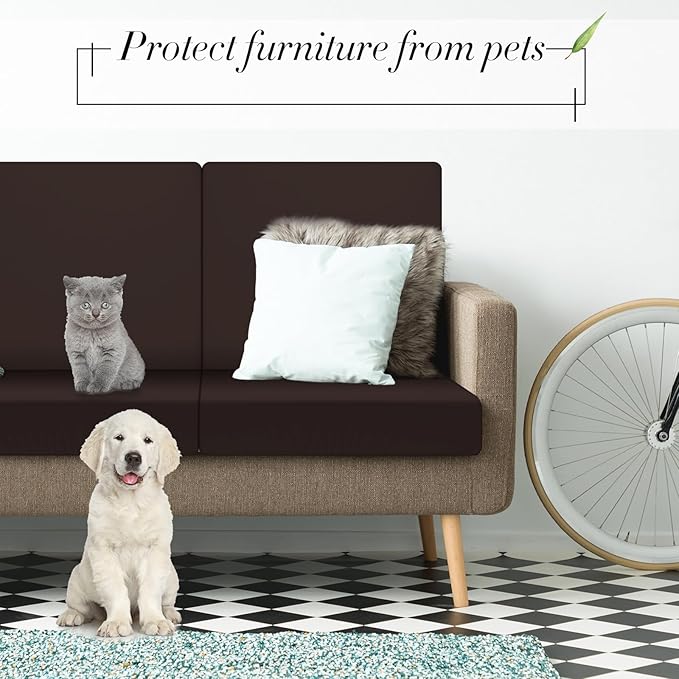 Newwiee Set of 4 Stretch Patio Cushion Covers Sofa Couch Seat Chair Slipcovers Cushion Cover Replacement Furniture Protector for Pets Washable(Dark Coffee,Seat Cover,Solid)