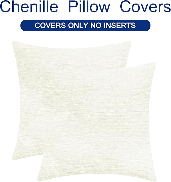 CaliTime Throw Pillow Covers Decorative 20 X 20 Inches Pack of 2 Cozy Chenille Cushion Cases for Couch Sofa Bed Living Room Home Cream