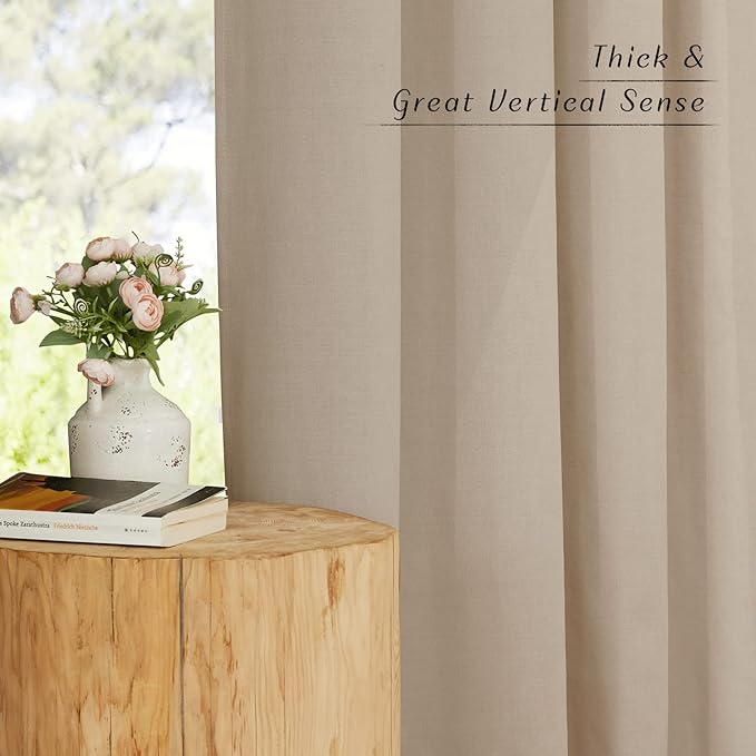 NICETOWN Linen Taupe Window Curtains 84 inches Long, Grommet Thick Linen Blend Window Treatments Privacy Assured with Light Filtering for Bedroom/Living Room, W42 x L84