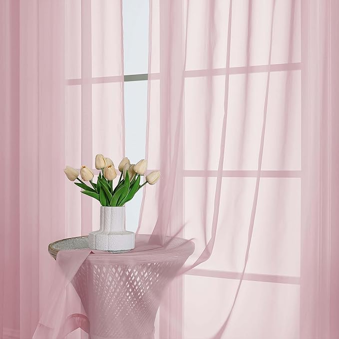 Chyhomenyc Blush Pink Sheer Curtains 84 Inches Long 2 Panels, Light Filtering Blush Pink Curtains for Living Room, Soft Gentle Voile Rod Pocket Bedroom Window Drapes, 59Wx84L Inch, 2PCS