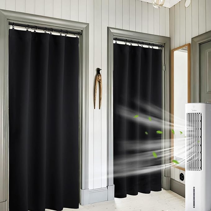 RYB HOME Extra Wide Blackout Curtains for Bedroom Living Room 72 inches Long, Thermal Insulated Privacy Drapes for Nursery Home Theater Dining Room, Width 62 by Length 72, Black, 2 Panels